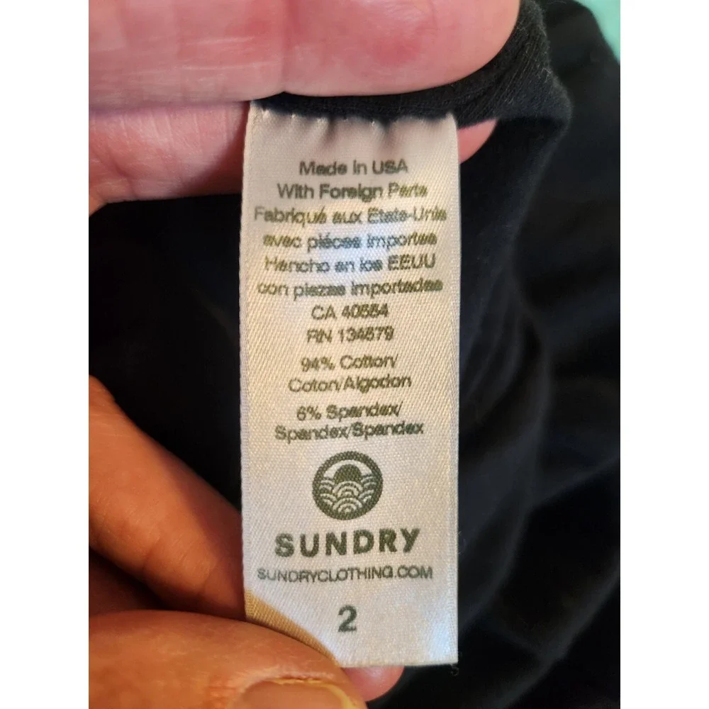 Anthropologie Sundry Size 2 Black Knee‎ Length Cotton/Spandex Ruched Dress - Picture 6 of 9